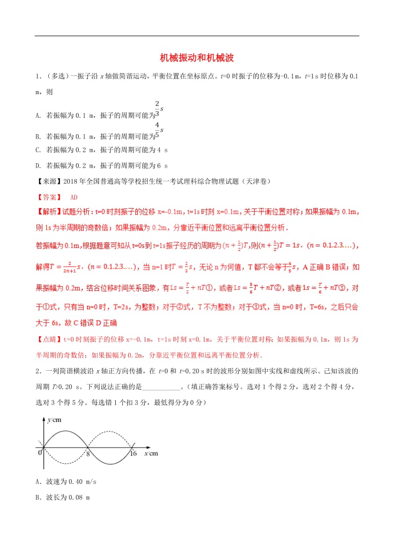 2019年高考物理二轮复习专题15机械振动和机械波练含解析2.pdf_第1页