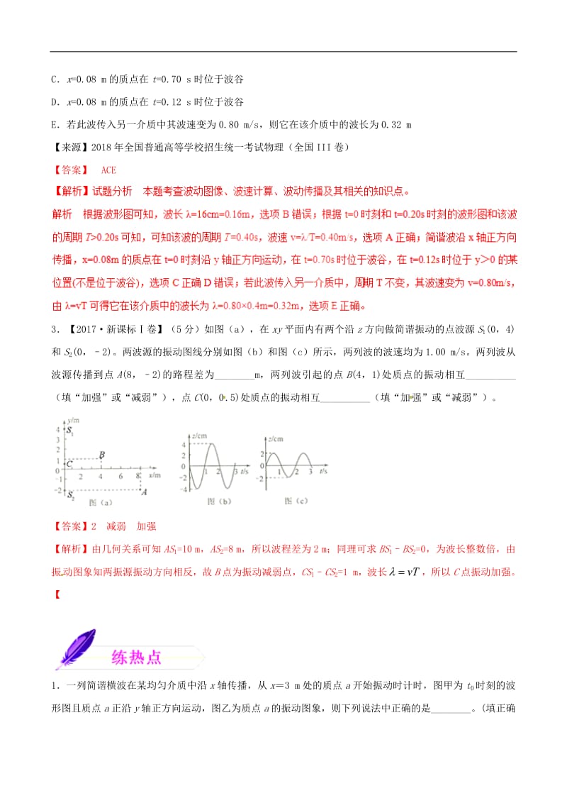 2019年高考物理二轮复习专题15机械振动和机械波练含解析2.pdf_第2页