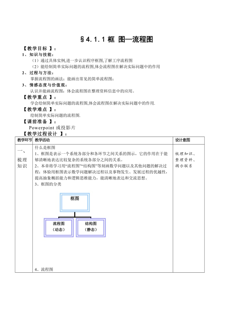 精校版人教A版数学选修1-2教案：4.1.1流程图 －1（含答案）.doc_第1页