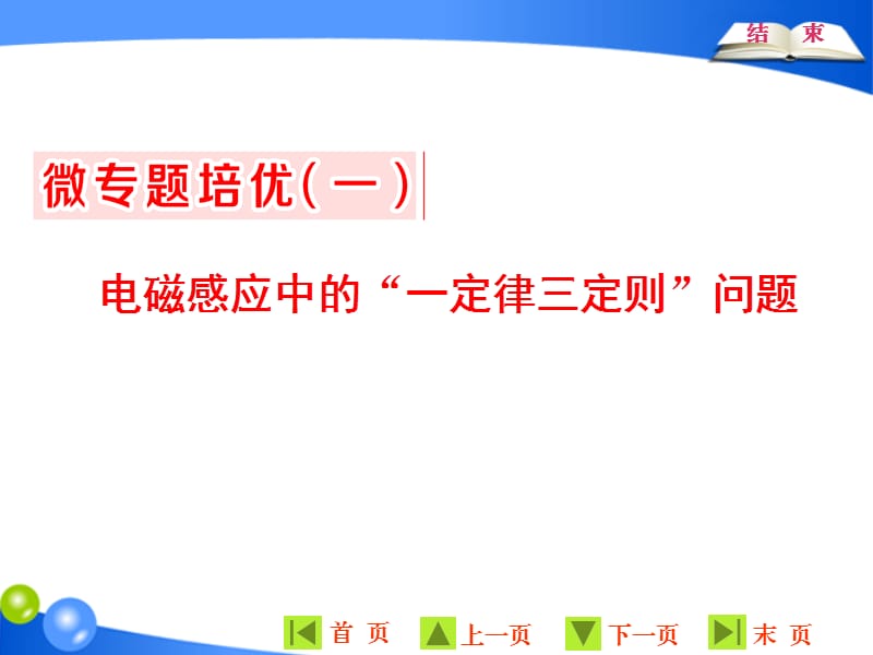 2019-2020学年物理同步人教版选修3-2课件：第四章 微专题培优（一） 电磁感应中的“一定律三定则”问题 .ppt_第1页