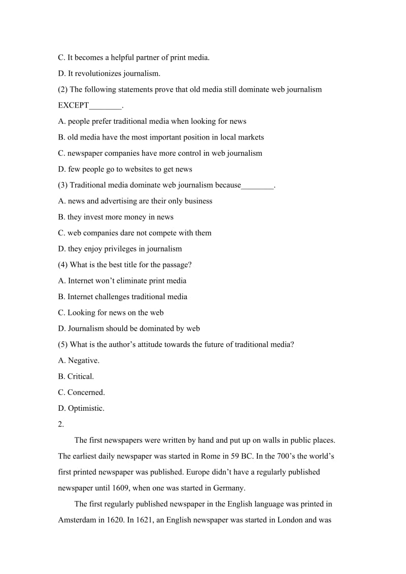 2020学年人教版高中英语必修五 Unit4_阅读理解（新闻篇） 题型专项突破.doc_第2页