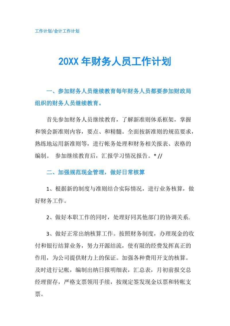 20XX年财务人员工作计划.doc_第1页