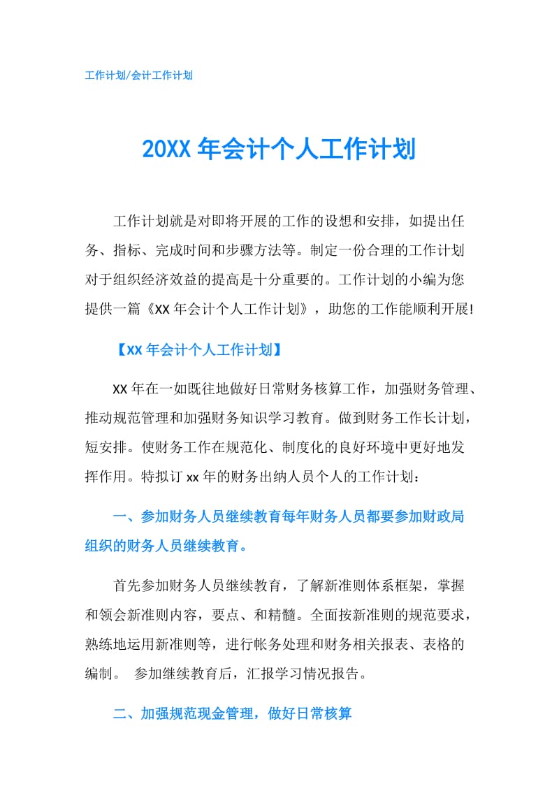 20XX年会计个人工作计划.doc_第1页