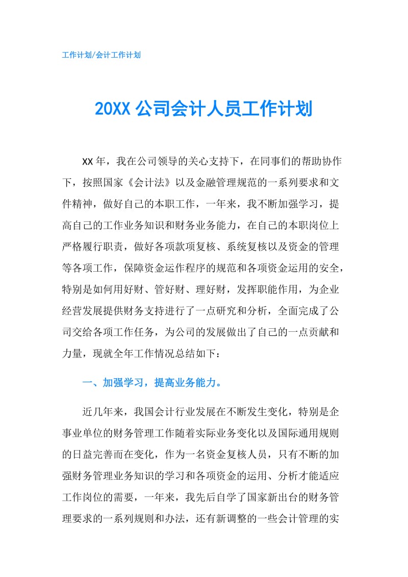 20XX公司会计人员工作计划.doc_第1页