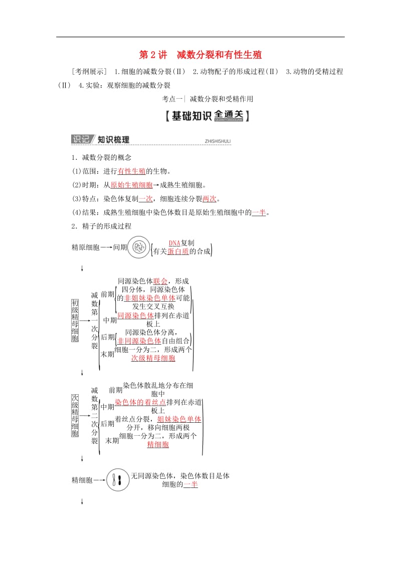 2020版高考生物一轮复习第4单元第2讲减数分裂和有性生殖教学案苏教版必修.pdf_第1页