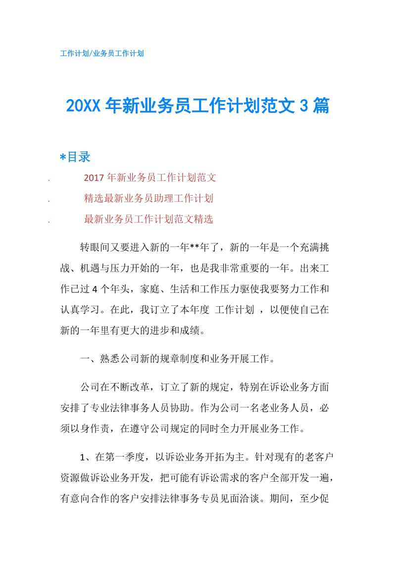 20XX年新业务员工作计划范文3篇.doc_第1页