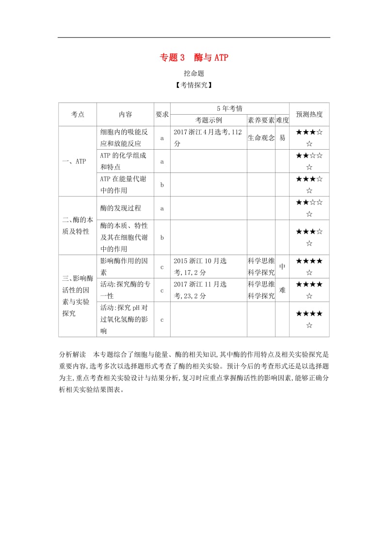 5年高考3年模拟A版浙江省2020年高考生物总复习专题3酶与ATP教师用书.pdf_第1页