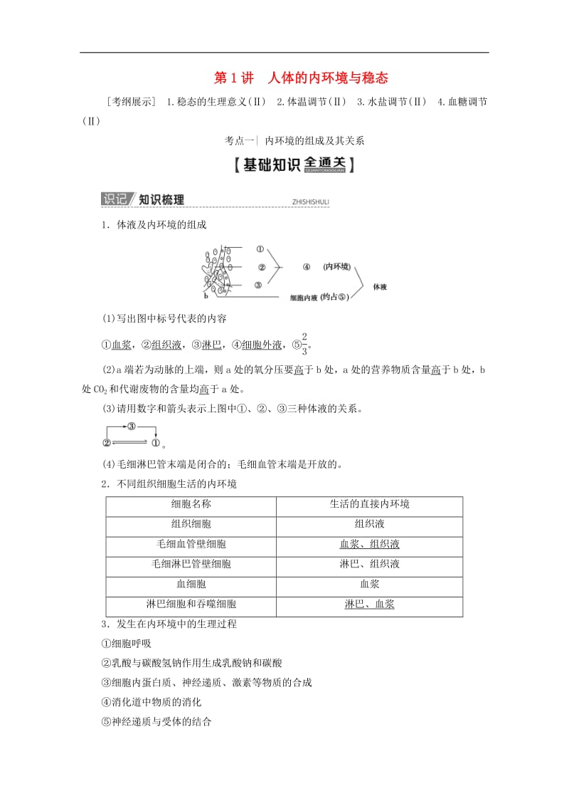 2020版高考生物一轮复习第8单元第1讲人体的内环境与稳态教学案新人教.pdf_第1页