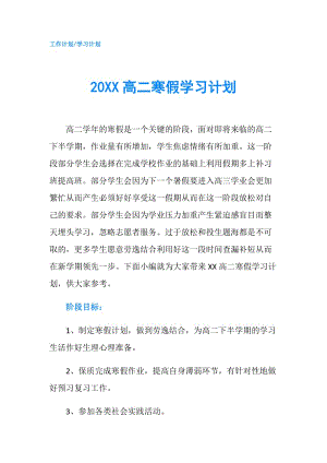 20XX高二寒假学习计划.doc