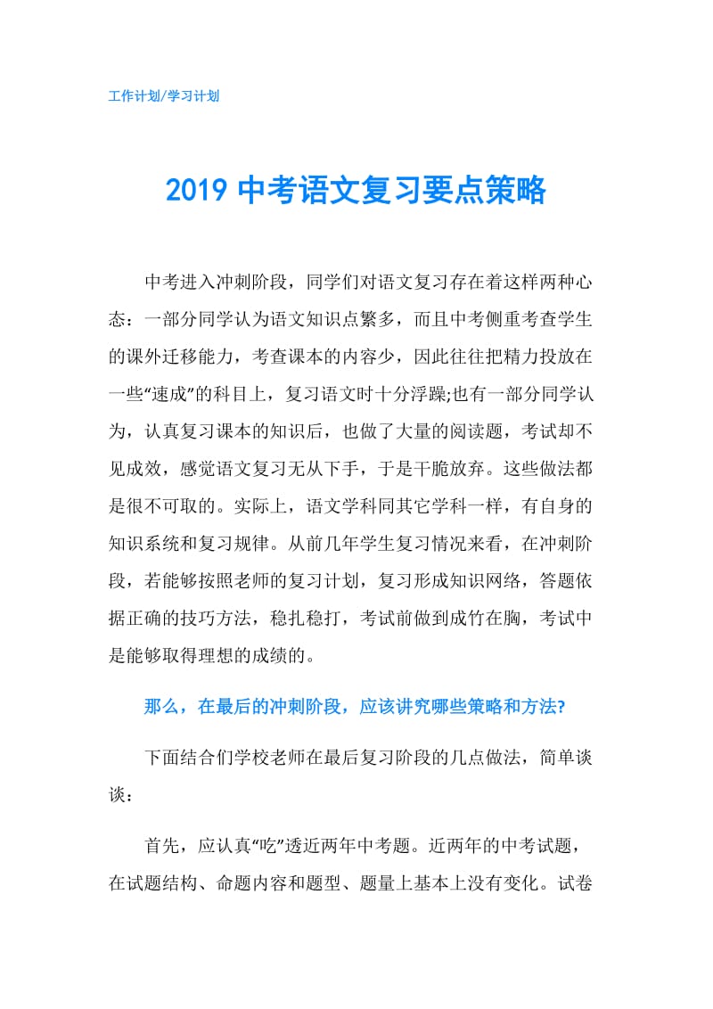 2019中考语文复习要点策略.doc_第1页