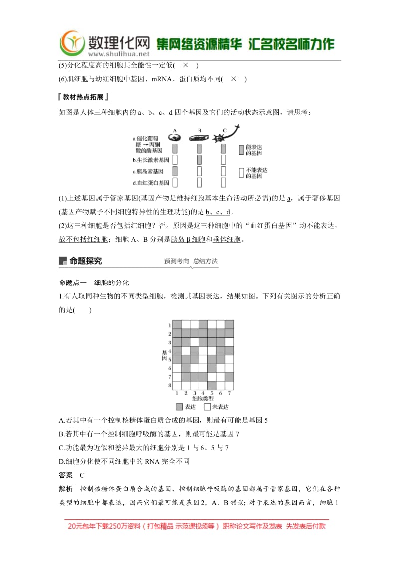 2020版生物新导学浙江选考大一轮讲义：第12讲　细胞的分化、衰老与凋亡 .pdf_第2页