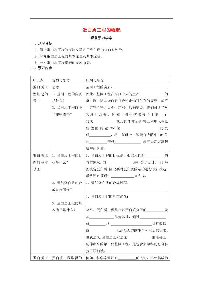 2019年春高中生物专题1基因工程1.4蛋白质工程的崛起第1课时预习学案新人教版选修.pdf_第1页