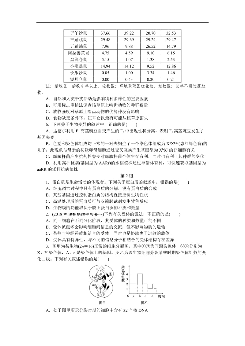 2019年高考生物二轮习题：选择题3组1练（二） Word版含解析.doc_第2页