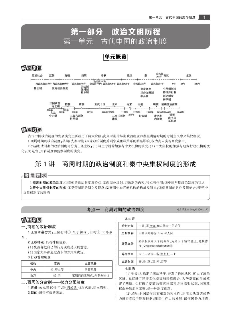 2020版《3年高考2年模拟》高考历史一轮复习山西专版：第一单元 教师用书 PDF版含解析.pdf_第1页