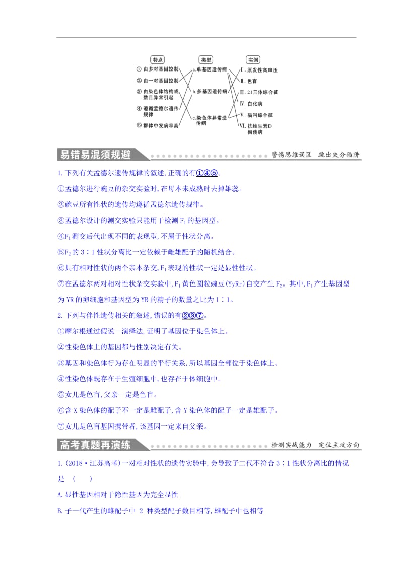 2019版高中生物二轮复习练习：专题六 遗传的基本规律与人类遗传病 专题复习自查案 专题6 Word版含答案.doc_第2页