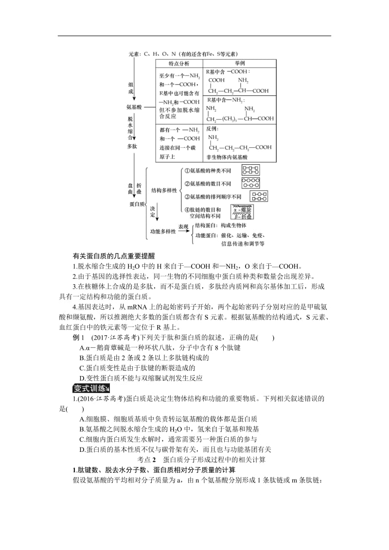 2019年高考生物（江苏专用）一轮总复习教师用书：第1单元 第2讲　生命活动的主要承担者——蛋白质 Word版含解析.doc_第2页