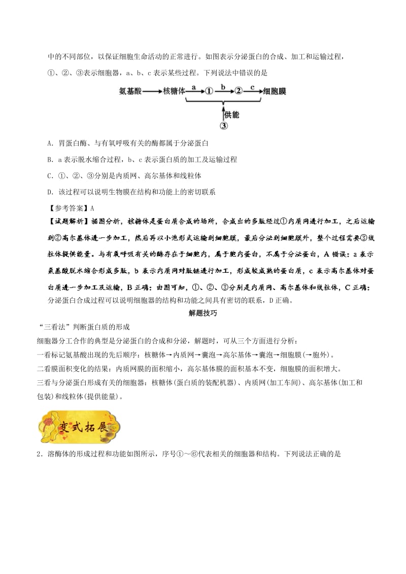 备战2019年高考生物训练题： 考点一遍过 专题11 细胞的生物训练题：膜系统.doc_第2页