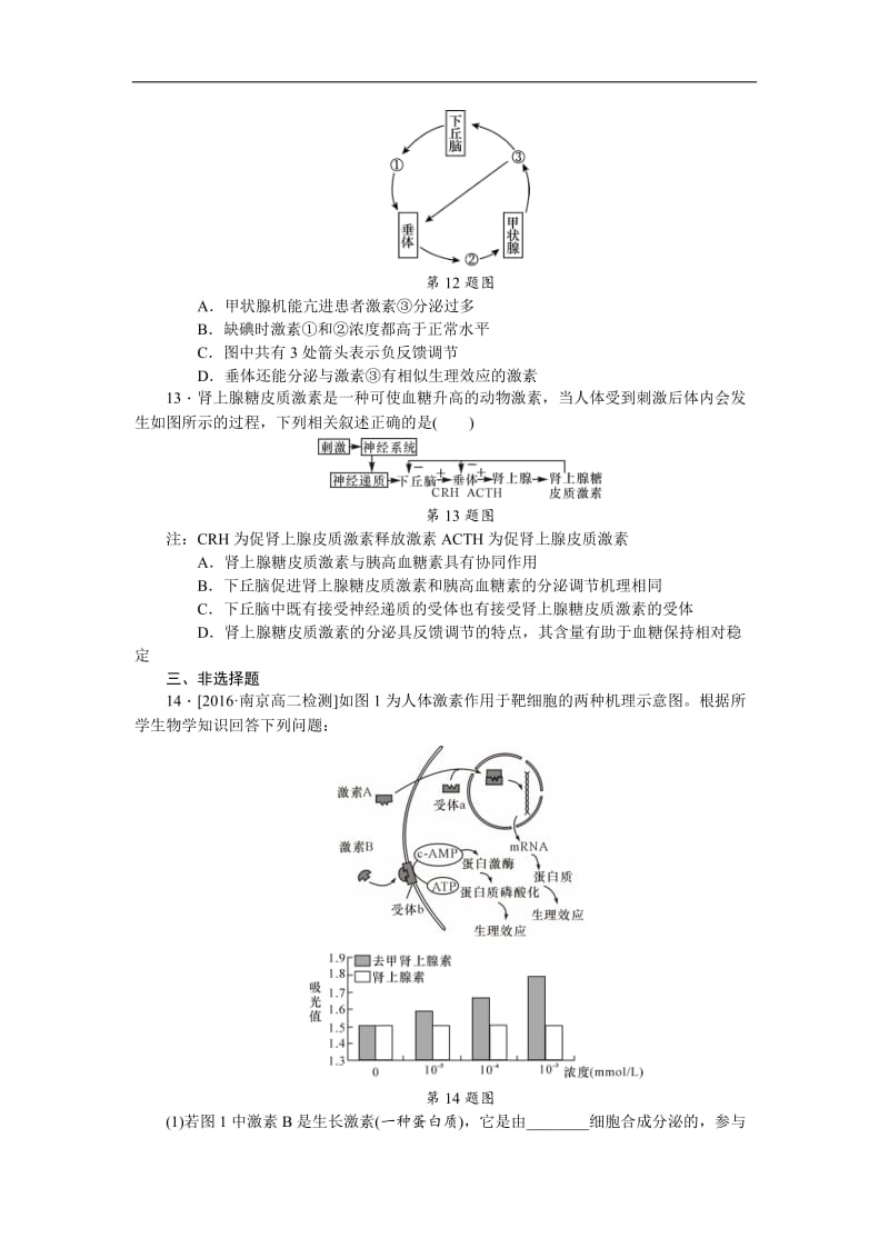 2019年高考生物（江苏专用）一轮课时作业：（二十九）　体液调节 Word版含解析.doc_第3页