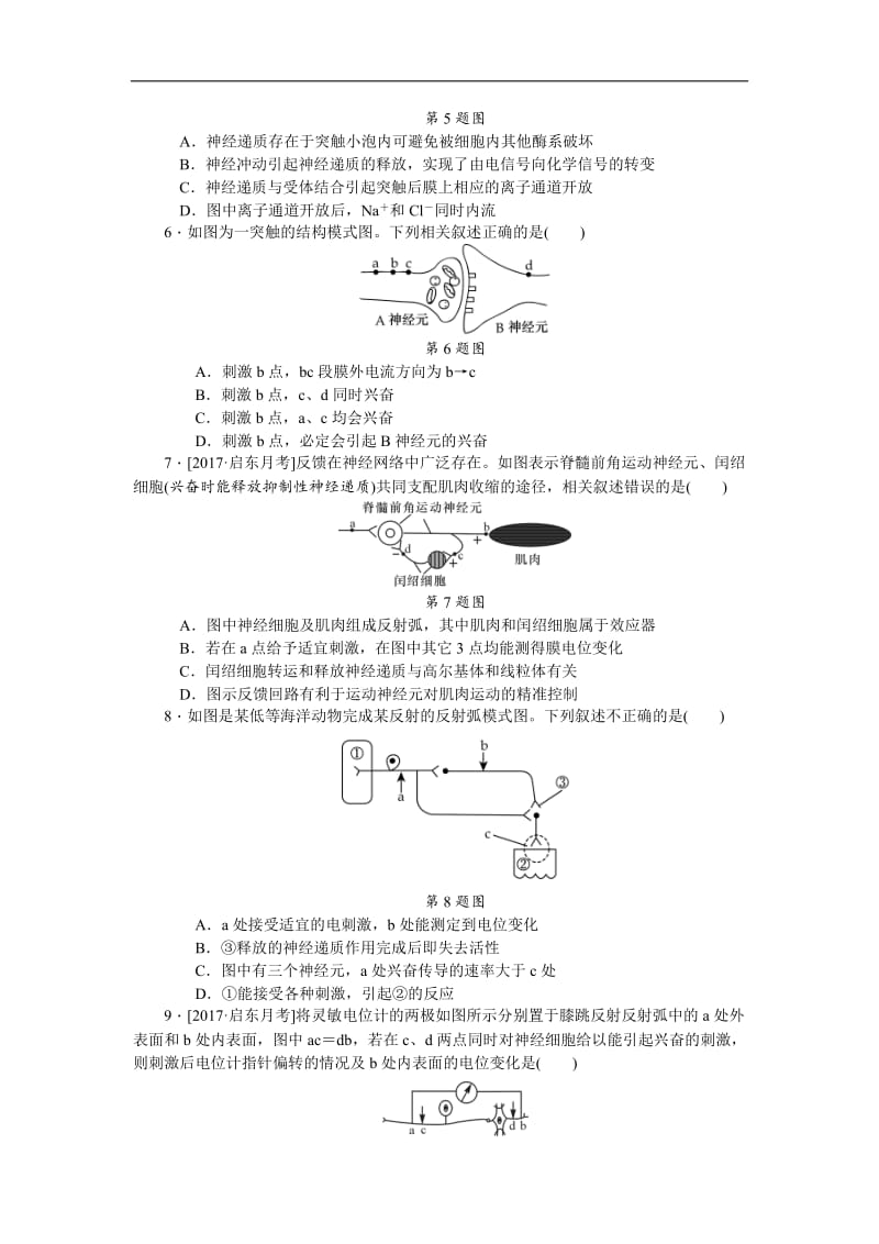 2019年高考生物（江苏专用）一轮课时作业：（二十八）　神经调节 Word版含解析.doc_第2页