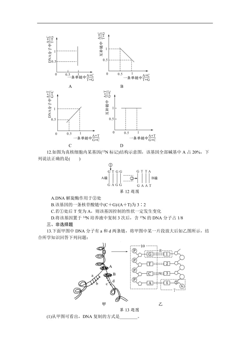 2019年高考生物（江苏专用）一轮课时作业：（二十一）　DNA分子的结构和复制 Word版含解析.doc_第3页