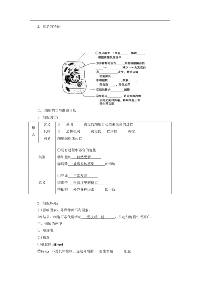 2019年秋高中生物第六章细胞的生命历程第3节细胞的衰老和凋亡第4节细胞的癌变学案新人教版必修.doc_第2页