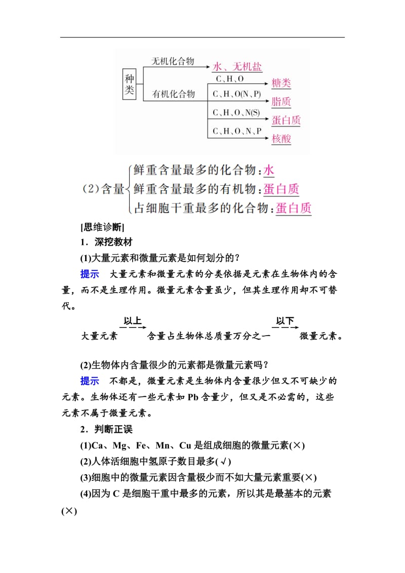 2020版高考生物高分计划一轮讲义：第2讲　细胞中的元素和化合物、细胞中的无机物 Word版含解析.docx_第2页