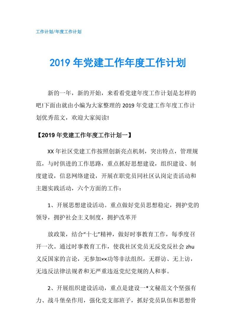 2019年党建工作年度工作计划.doc_第1页