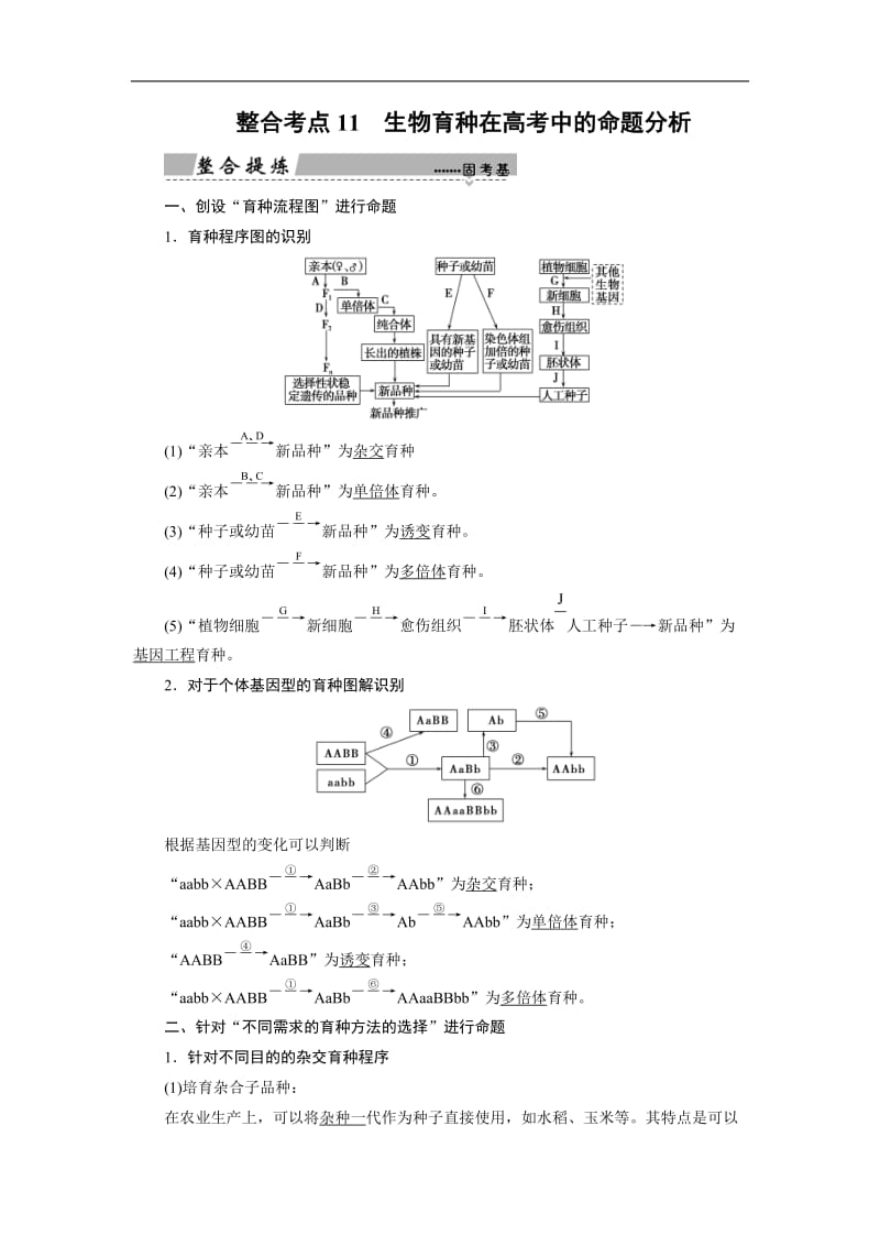 2020大二轮高考总复习生物文档：第01部分 专题04 生命系统的遗传、变异、进化 整合考点11 生物育种在高考中的命题分析 Word版含解析.doc_第1页