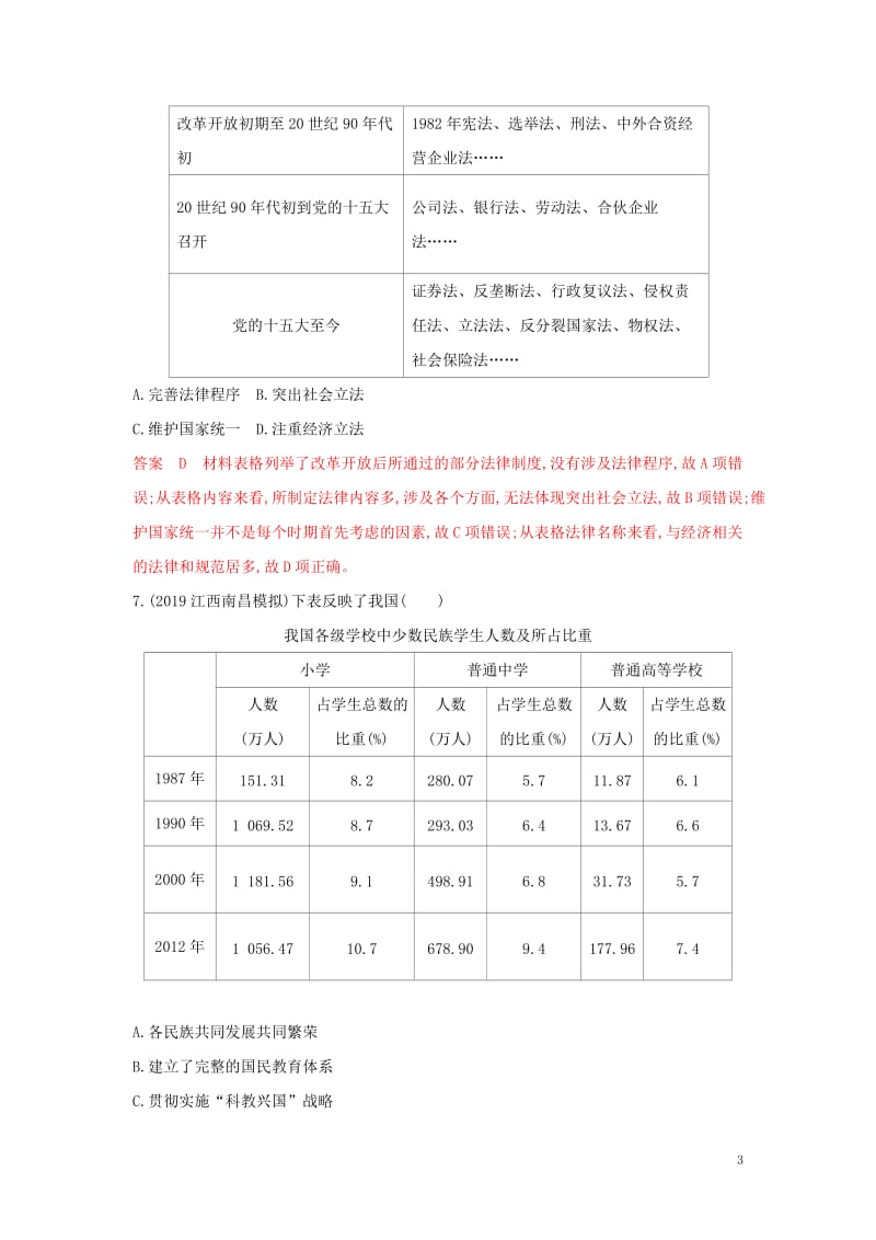 湘教考苑2020版高考历史大一轮复习第11讲现代中国的政治建设与祖国统一大业练习含解析2.docx_第3页