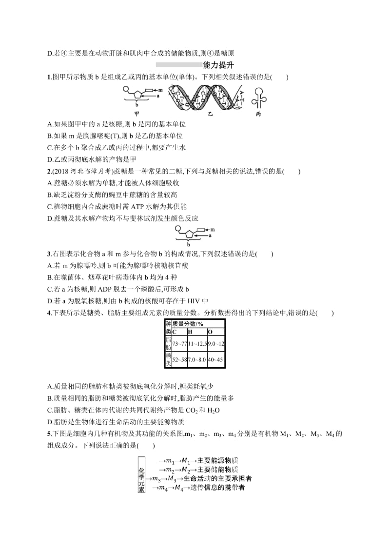 2019高三生物人教版一轮考点规范练：第1单元 走近细胞 组成细胞的分子 3 Word版含解析.docx_第3页