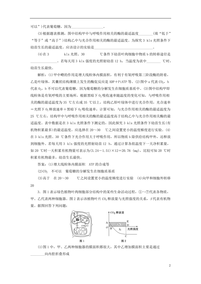 （全国通用）2020年高考生物二轮复习作业及讲义： 专题二 代谢 串讲二 细胞呼吸与光合作用 课时作业3、4 大题练.doc_第2页