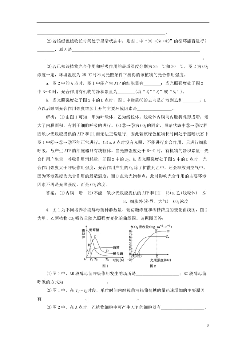 （全国通用）2020年高考生物二轮复习作业及讲义： 专题二 代谢 串讲二 细胞呼吸与光合作用 课时作业3、4 大题练.doc_第3页