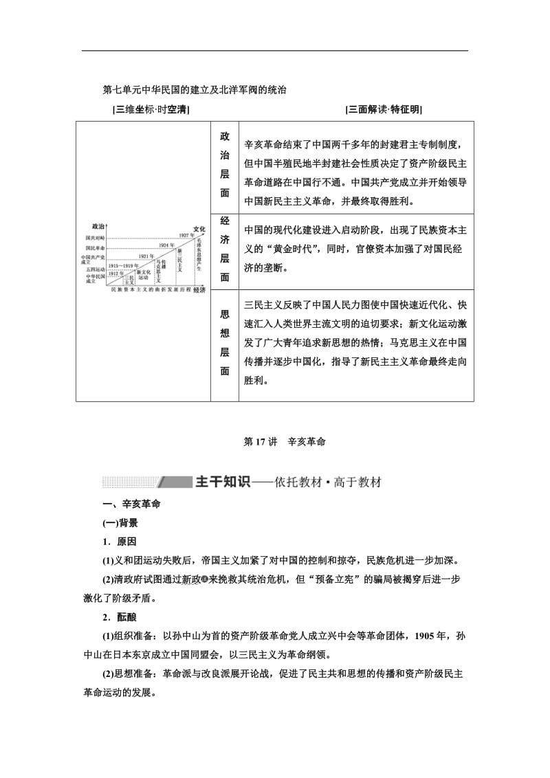 2020版高考历史一轮通史复习教师用书：第七单元 中华民国的建立及北洋军阀的统治 Word版含答案.doc_第1页