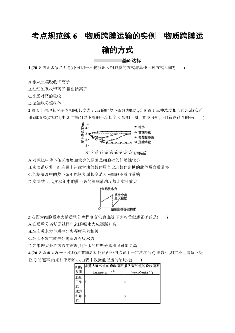 2019高三生物人教版一轮考点规范练：第2单元 细胞的基本结构 细胞的物质输入和输出 6 Word版含解析.docx_第1页