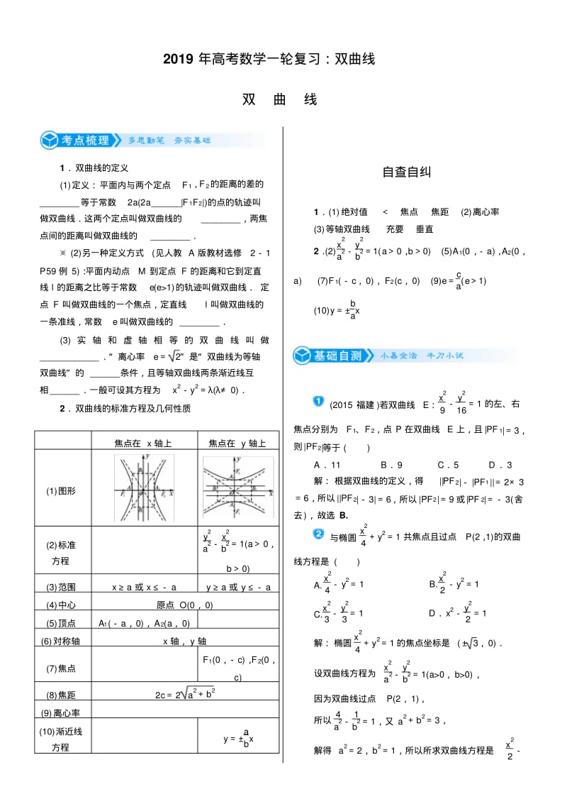 2019年高考数学一轮复习：双曲线.pdf_第1页