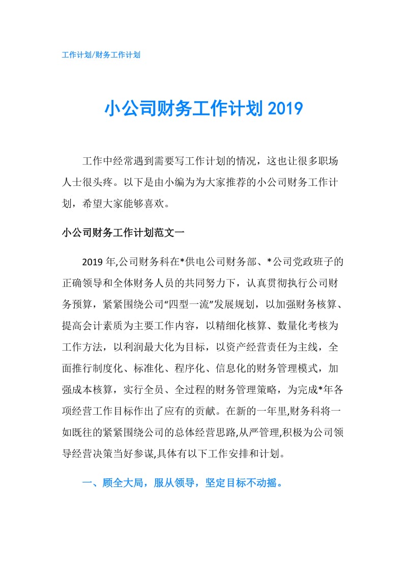 小公司财务工作计划2019.doc_第1页