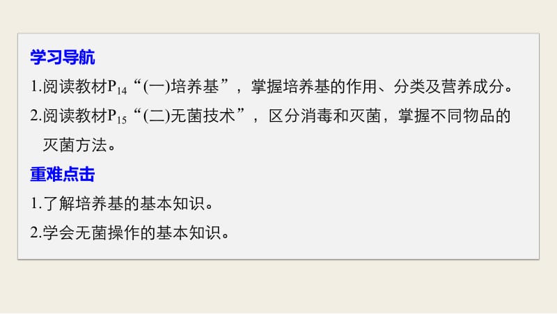 2019_2020学年高二人教版生物选修一课件：2.1 微生物的实验室培养（一） .pdf_第2页