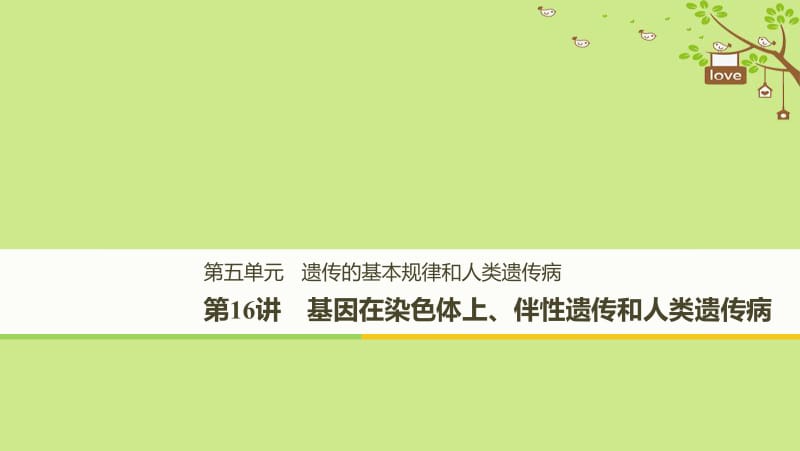 2019_2020学年高考生物大一轮复习课件： 第五单元 遗传的基本规律和人类遗传病 第16讲 基因在染色体上、伴性遗传和人类遗传病课件.pdf_第1页