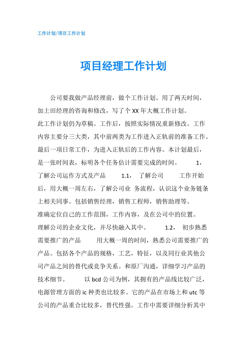 项目经理工作计划.doc_第1页