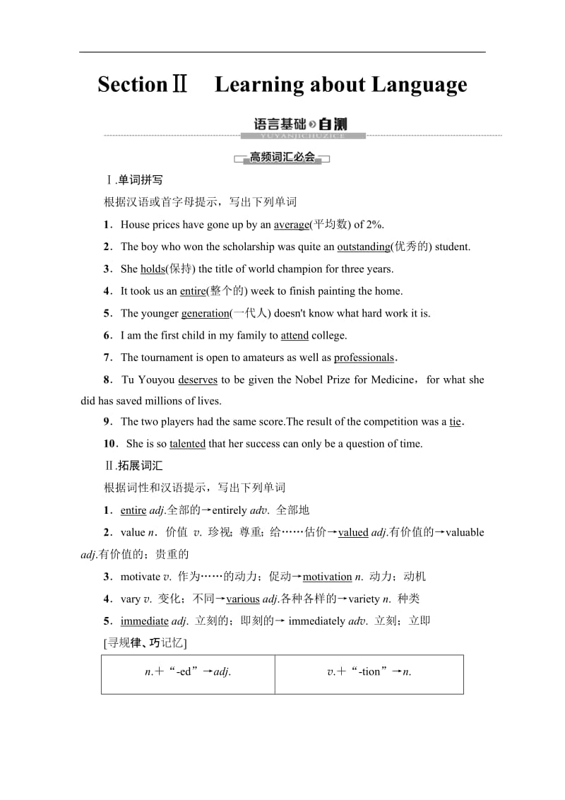 2019-2020同步外研英语选修七新突破讲义：Module 1 Section Ⅱ　Learning about Language Word版含答案.pdf_第1页