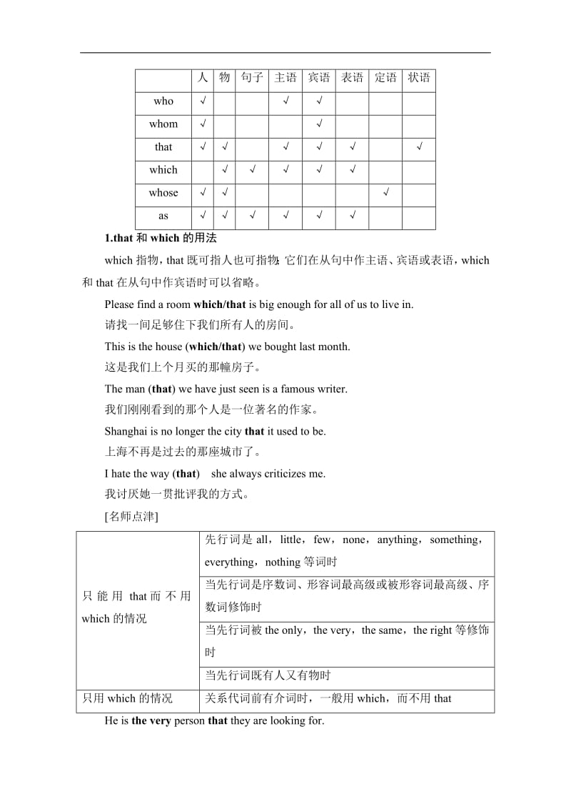 2019-2020同步外研英语必修三新突破讲义：Module 5 Section Ⅲ　Grammar——限制性定语从句 Word版含答案.pdf_第2页