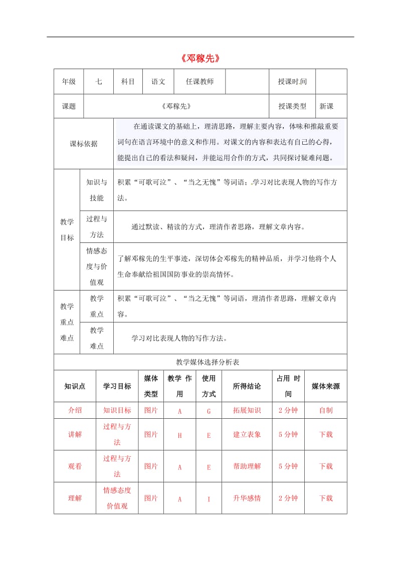 陕西省石泉县七年级语文下册第一单元1邓稼先教案新人教版.doc_第1页