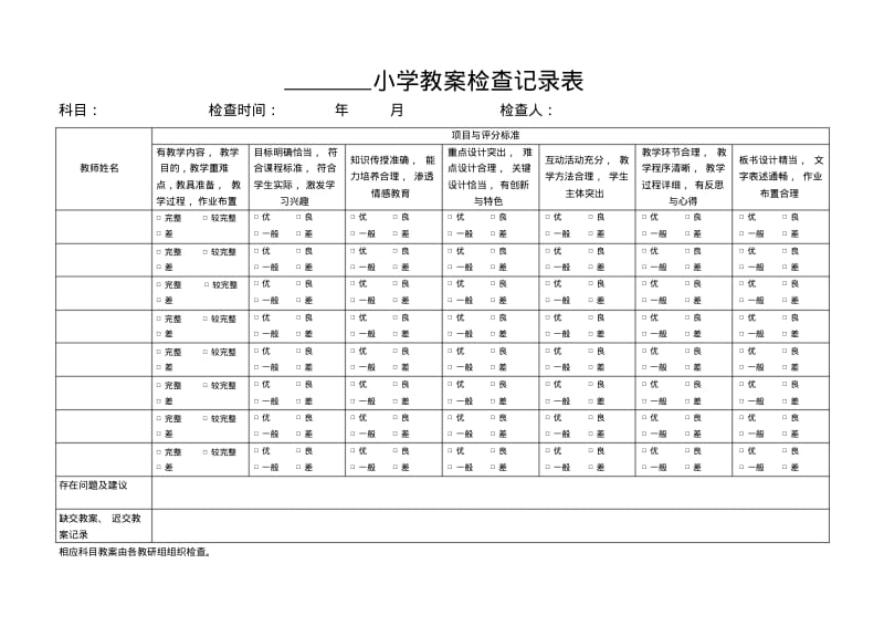 小学作业检查记录表小学教案检查记录表.pdf_第1页