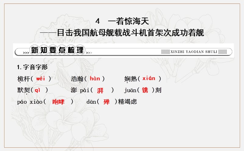 八年级语文上册第一单元4一着惊海天__目击我国航母舰载战斗机首架次成功着舰课件新人教版.ppt_第1页