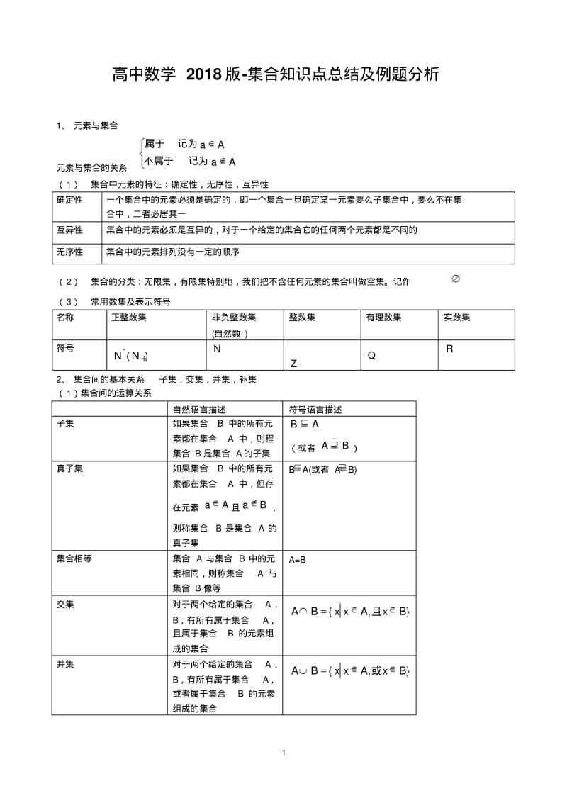 集合知识点总结及例题分析-高中数学2018版.pdf_第1页