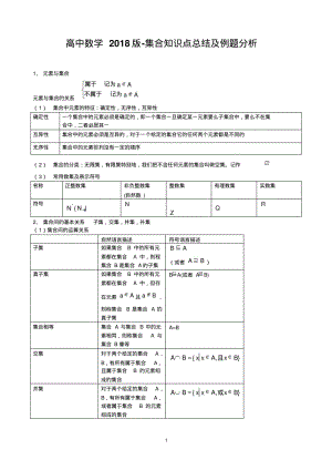 集合知识点总结及例题分析-高中数学2018版.pdf