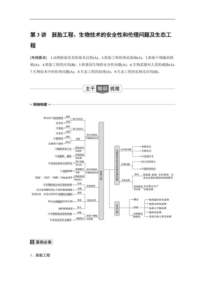 2020高考生物江苏专用提分大二轮复习讲义：专题六　生物技术与工程 第3讲 Word版含答案.docx_第1页