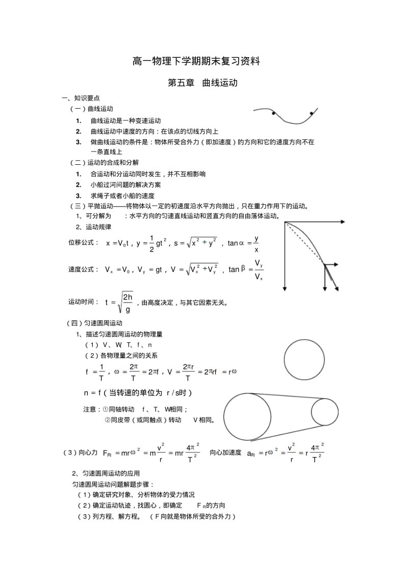 高一物理下学期期末复习资料.pdf_第1页