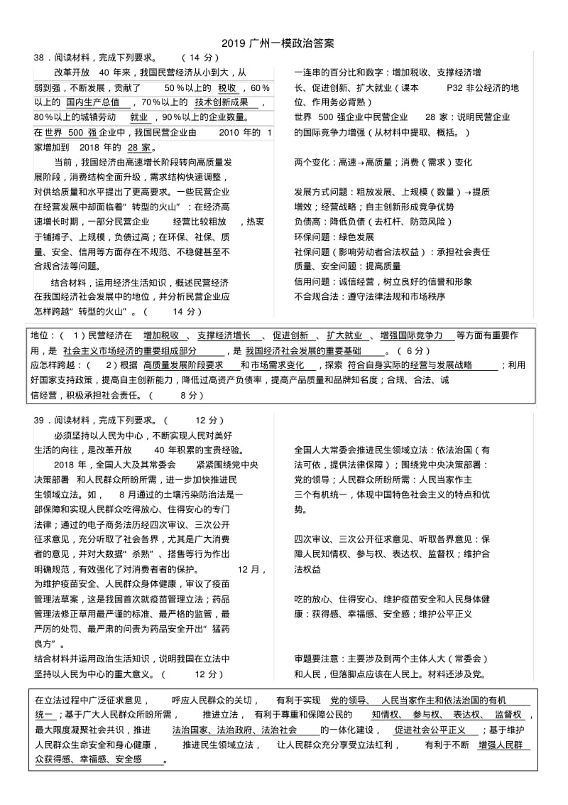 2019广州一模政治主观题解析.pdf_第1页