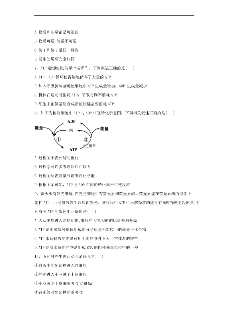 2019-2020学年高中生物人教版（2019）必修一同步学典：5.2细胞的能量“货币“ATP Word版含答案.doc_第2页